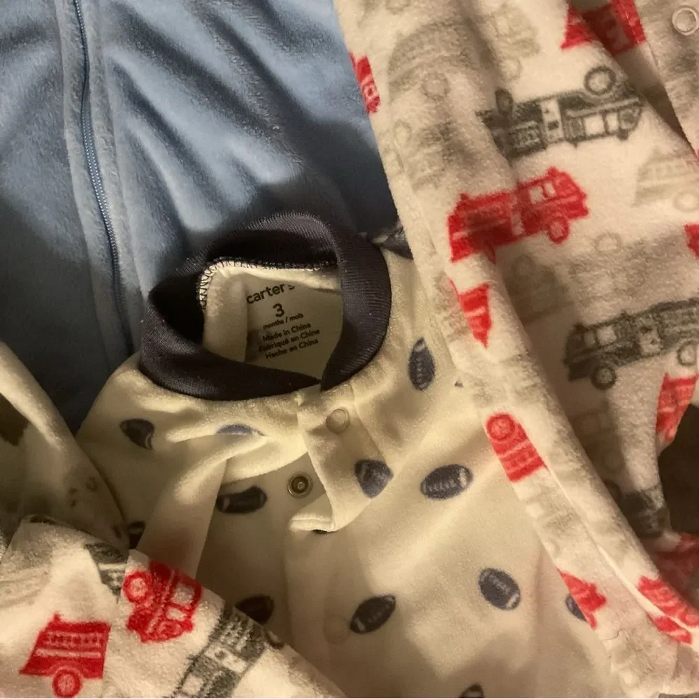 Baby Boy 5 Piece Warm Zipper Onesie Bundle Lot Size 0-3M